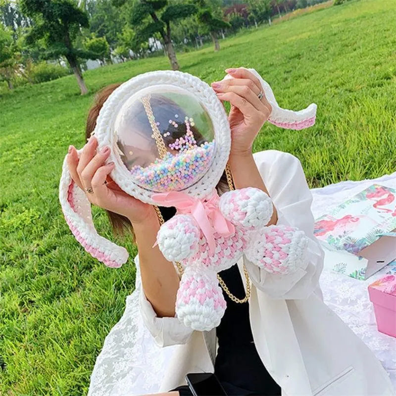 Cute Crochet Bunny Backpack Rabbit Crochet Shoulder Bag for Girl Bunny Crochet Crossbody Purse