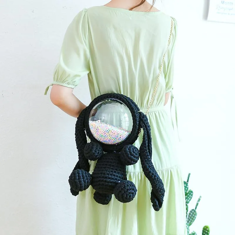 Cute Crochet Bunny Backpack Rabbit Crochet Shoulder Bag for Girl Bunny Crochet Crossbody Purse
