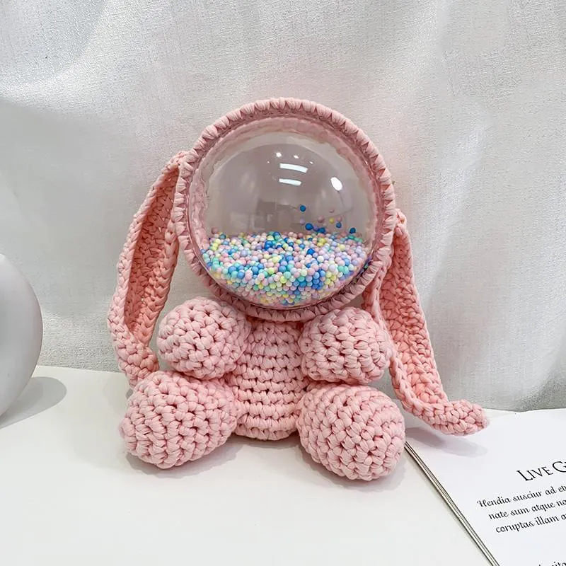 Cute Crochet Bunny Backpack Rabbit Crochet Shoulder Bag for Girl Bunny Crochet Crossbody Purse