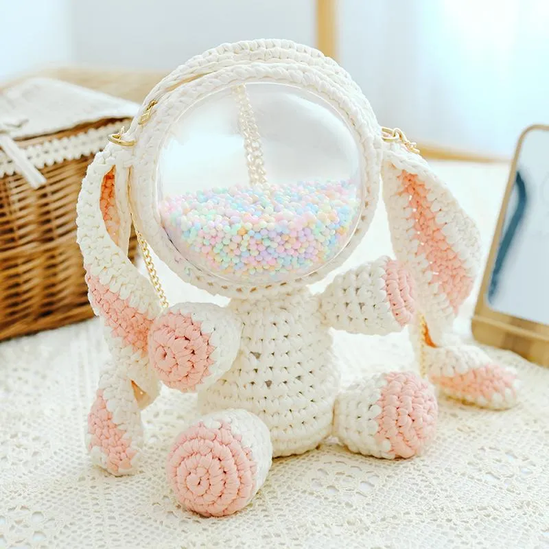 Cute Gray&Black Crochet Bunny Backpack Rabbit Crochet Shoulder Bag for Girl Bunny Crochet Crossbody Purse