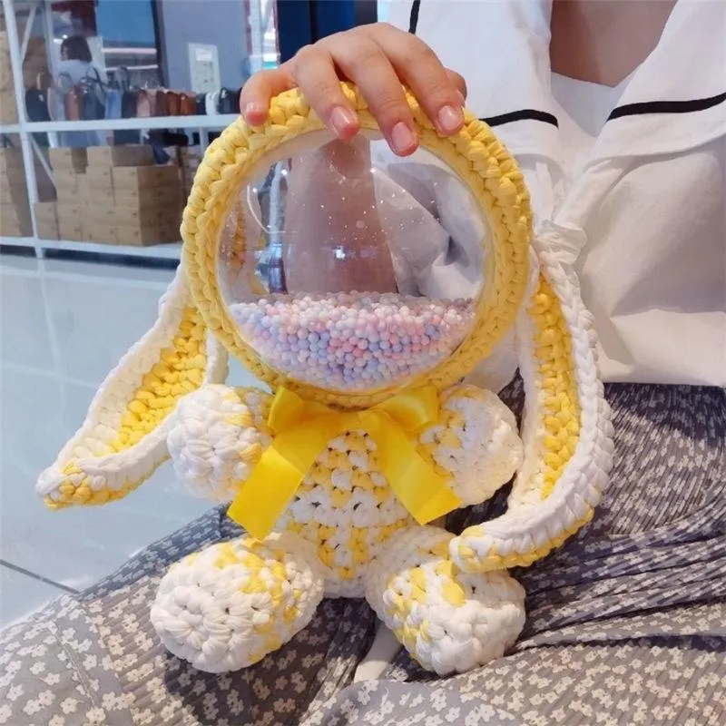 Cute Gray&Black Crochet Bunny Backpack Rabbit Crochet Shoulder Bag for Girl Bunny Crochet Crossbody Purse