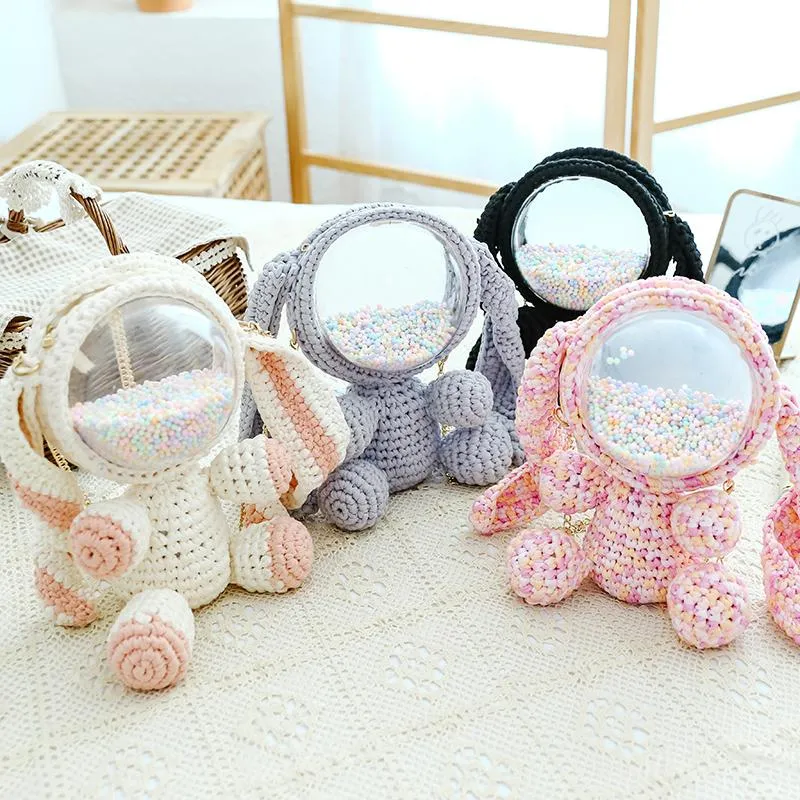 Cute Gray&Black Crochet Bunny Backpack Rabbit Crochet Shoulder Bag for Girl Bunny Crochet Crossbody Purse