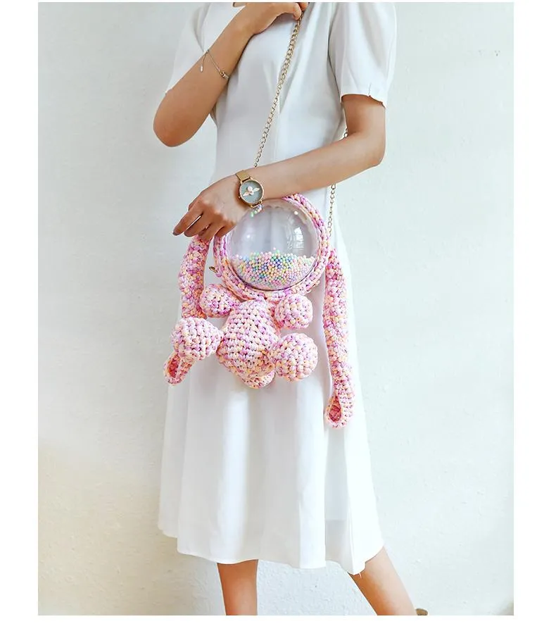 Cute Gray&Black Crochet Bunny Backpack Rabbit Crochet Shoulder Bag for Girl Bunny Crochet Crossbody Purse
