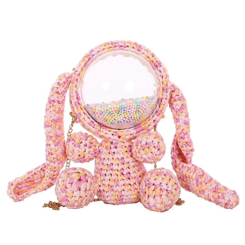 Cute Gray&Black Crochet Bunny Backpack Rabbit Crochet Shoulder Bag for Girl Bunny Crochet Crossbody Purse