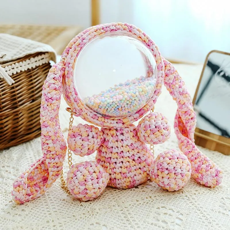 Cute Gray&Black Crochet Bunny Backpack Rabbit Crochet Shoulder Bag for Girl Bunny Crochet Crossbody Purse