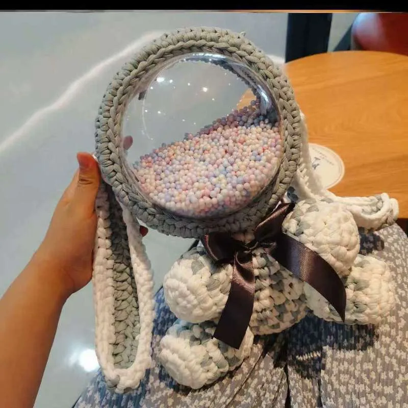 Cute Light Blue&White&Pink&Orange Crochet Bunny Backpack Rabbit Crochet Shoulder Bag for Girl Bunny Crochet Crossbody Purse