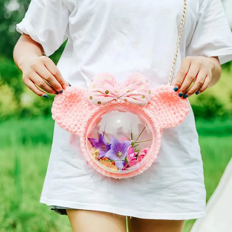 Cute Light Pink Crochet Mouse Backpack Mouse Crochet Shoulder Bag for Girl Mouse Crochet Crossbody Purse