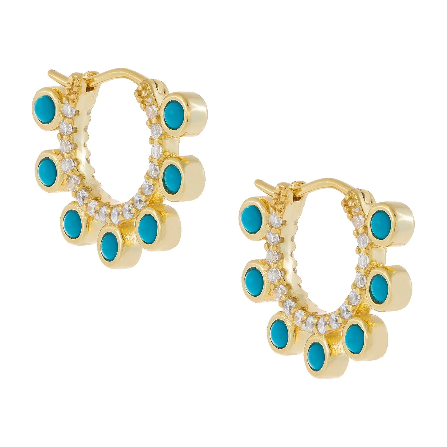 CZ X Turquoise Bead Hoop Earring