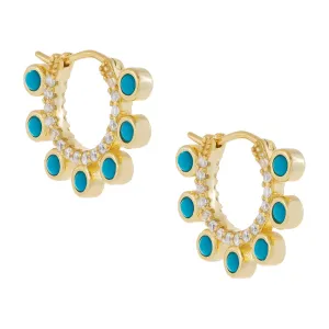 CZ X Turquoise Bead Hoop Earring