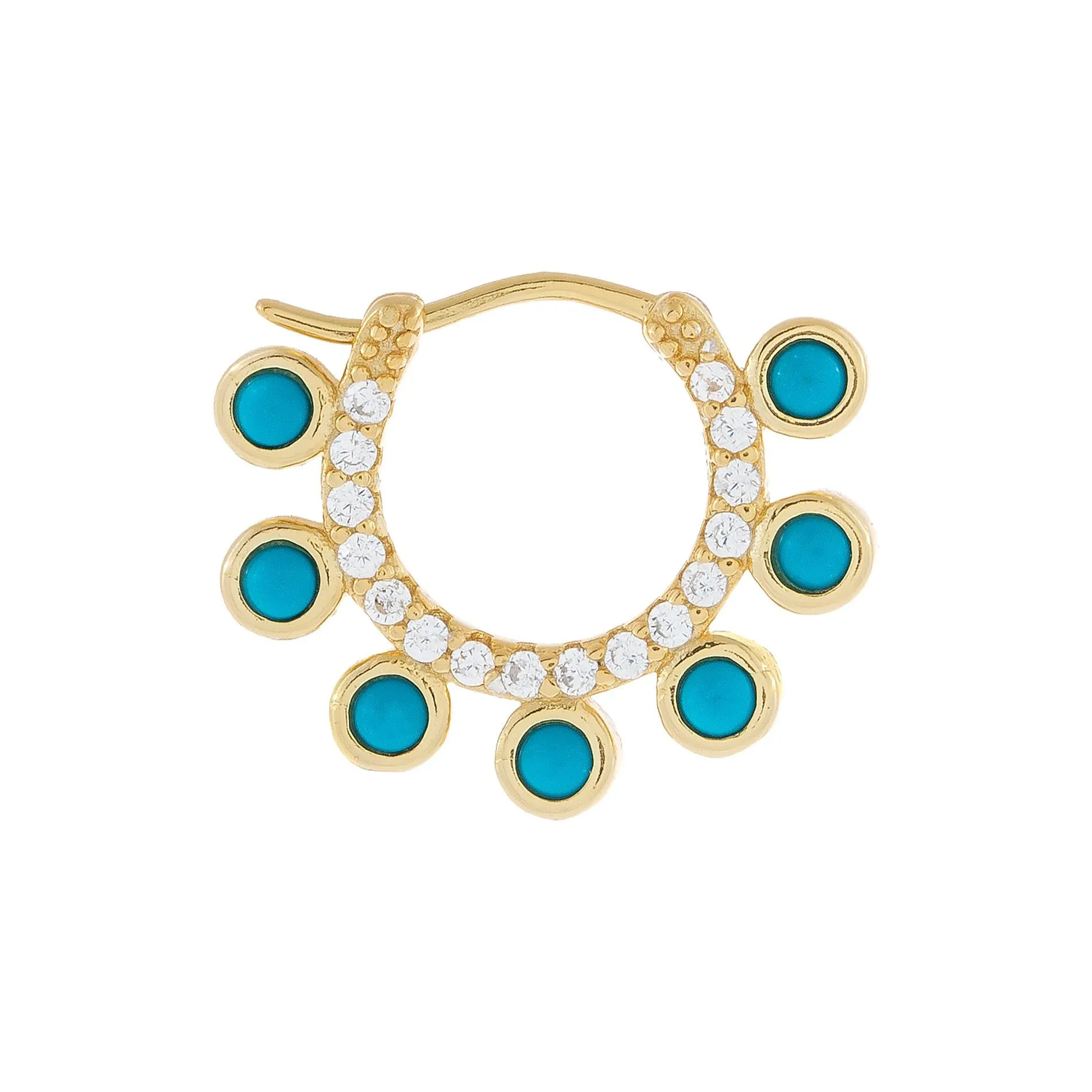 CZ X Turquoise Bead Hoop Earring