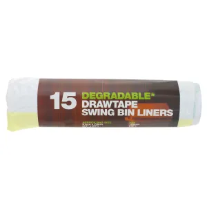 D2w | Swing Bin Liner Drawtape 50L - 100% Degradable, 61x73cm White | 15 bag