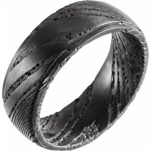 Damascus Steel Flat Black  Patterned Band Size 9.5