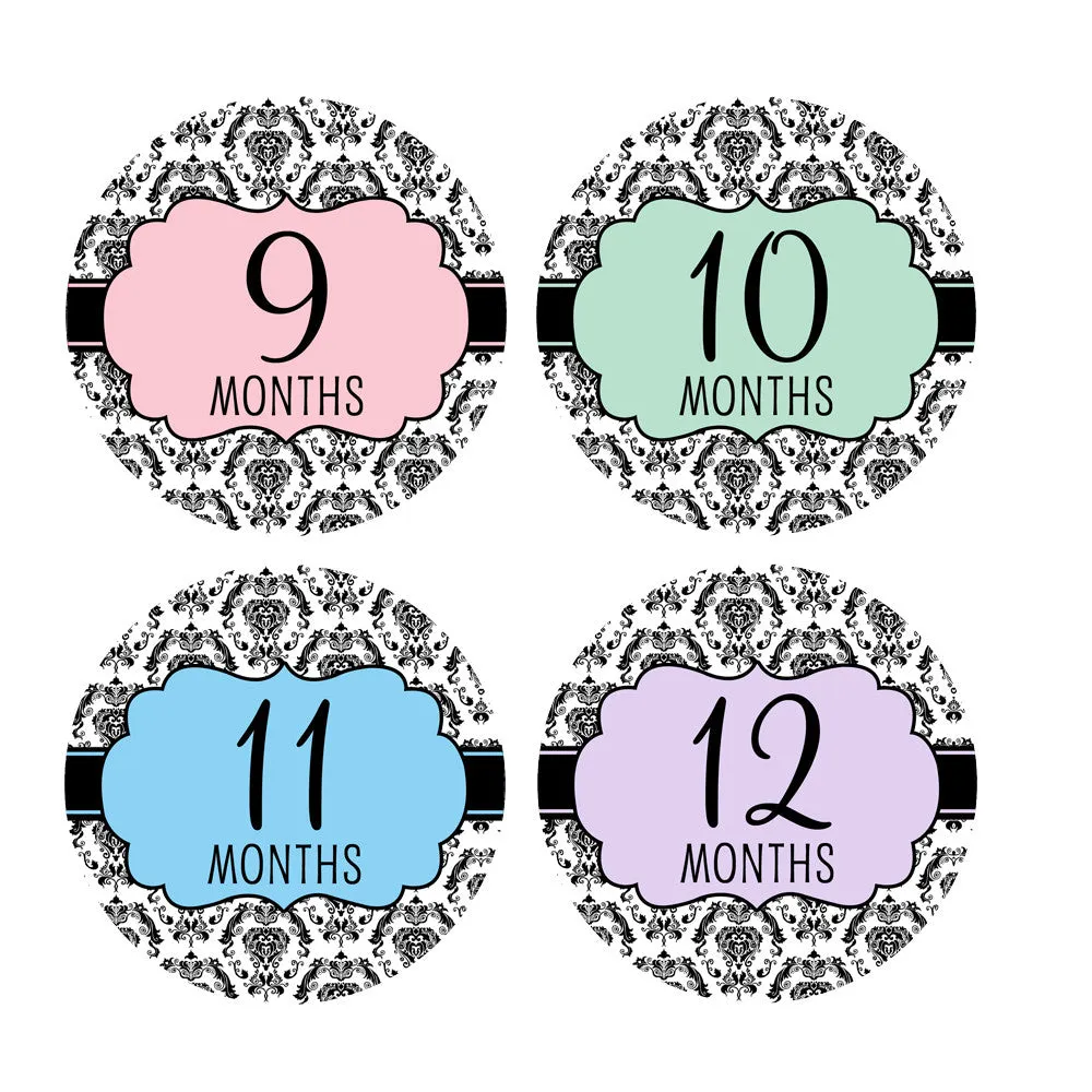 Damask Baby Month Stickers