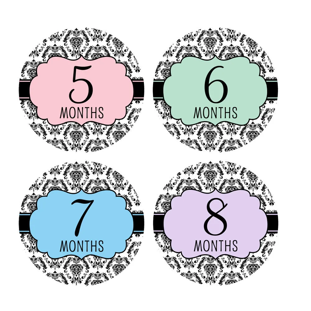 Damask Baby Month Stickers