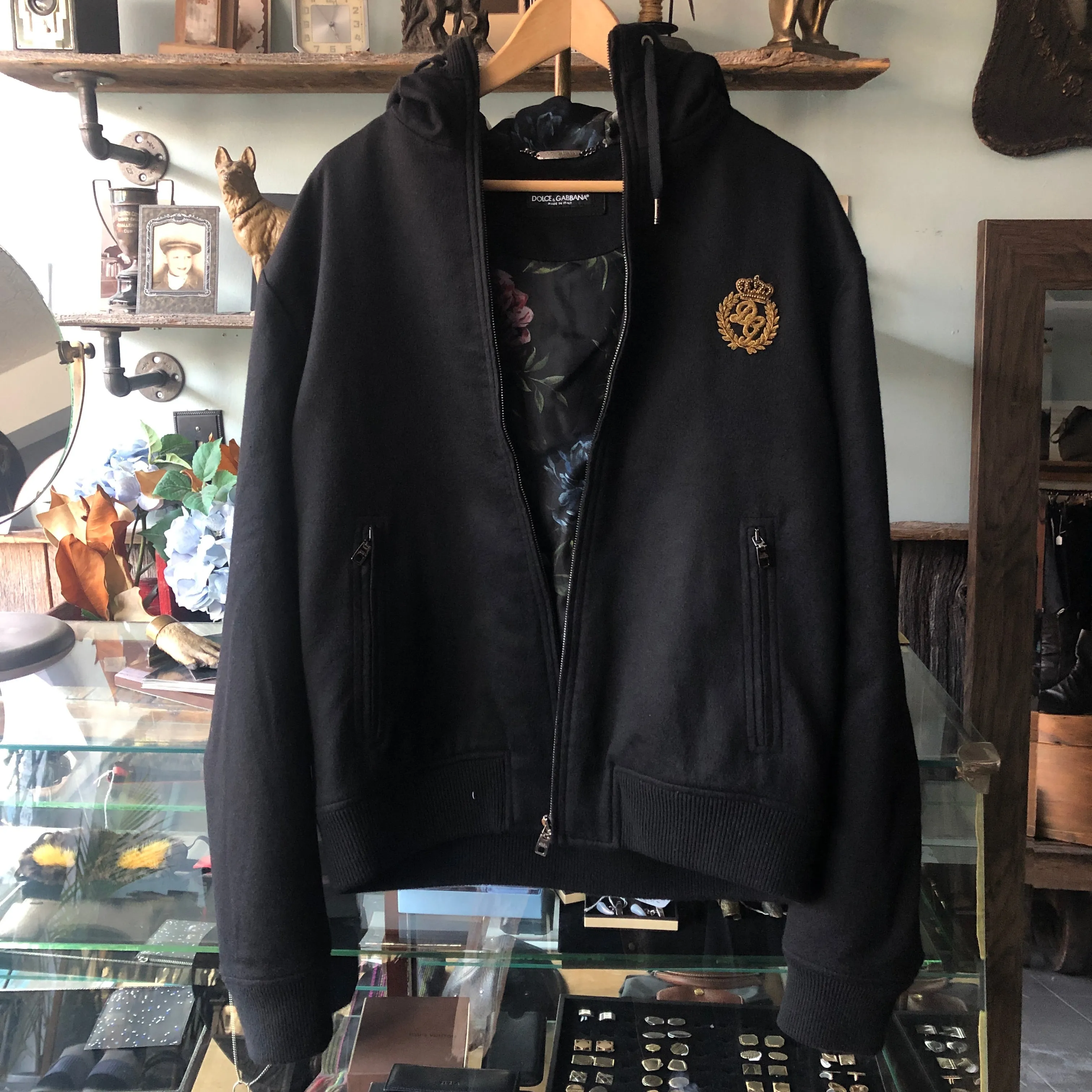 Dolce & Gabbana Black Crown Crest Zip Hoodie - L