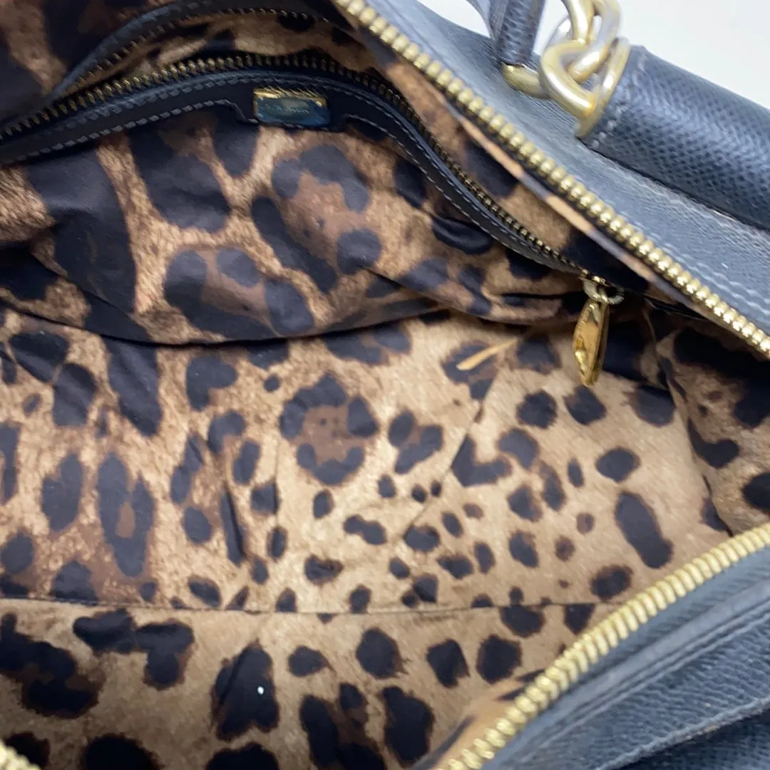 Dolce & Gabbana Black Leather Top Handle Duffle