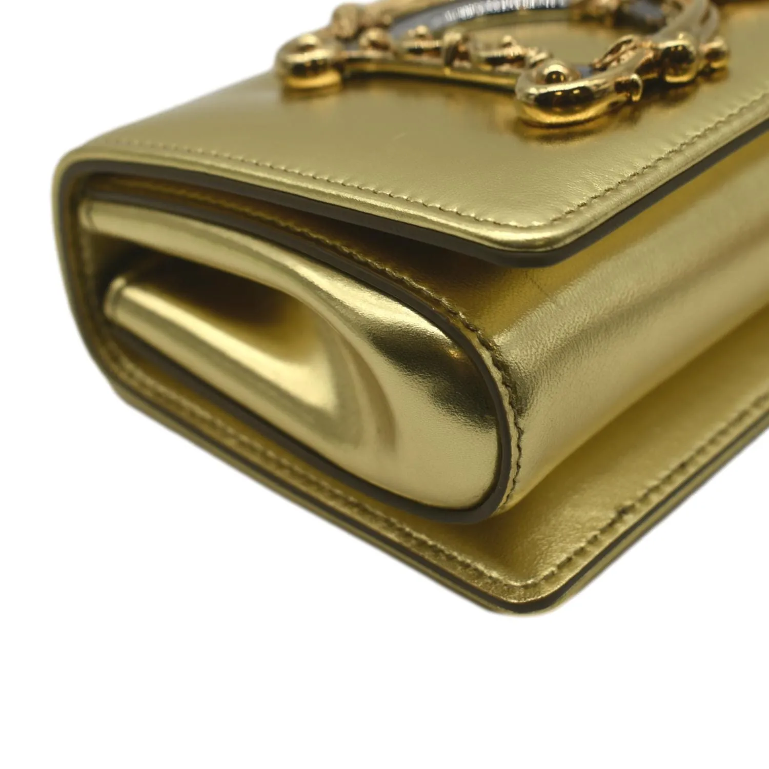 DOLCE & GABBANA DG Girl Calfskin Leather Crossbody Bag Metallic Gold