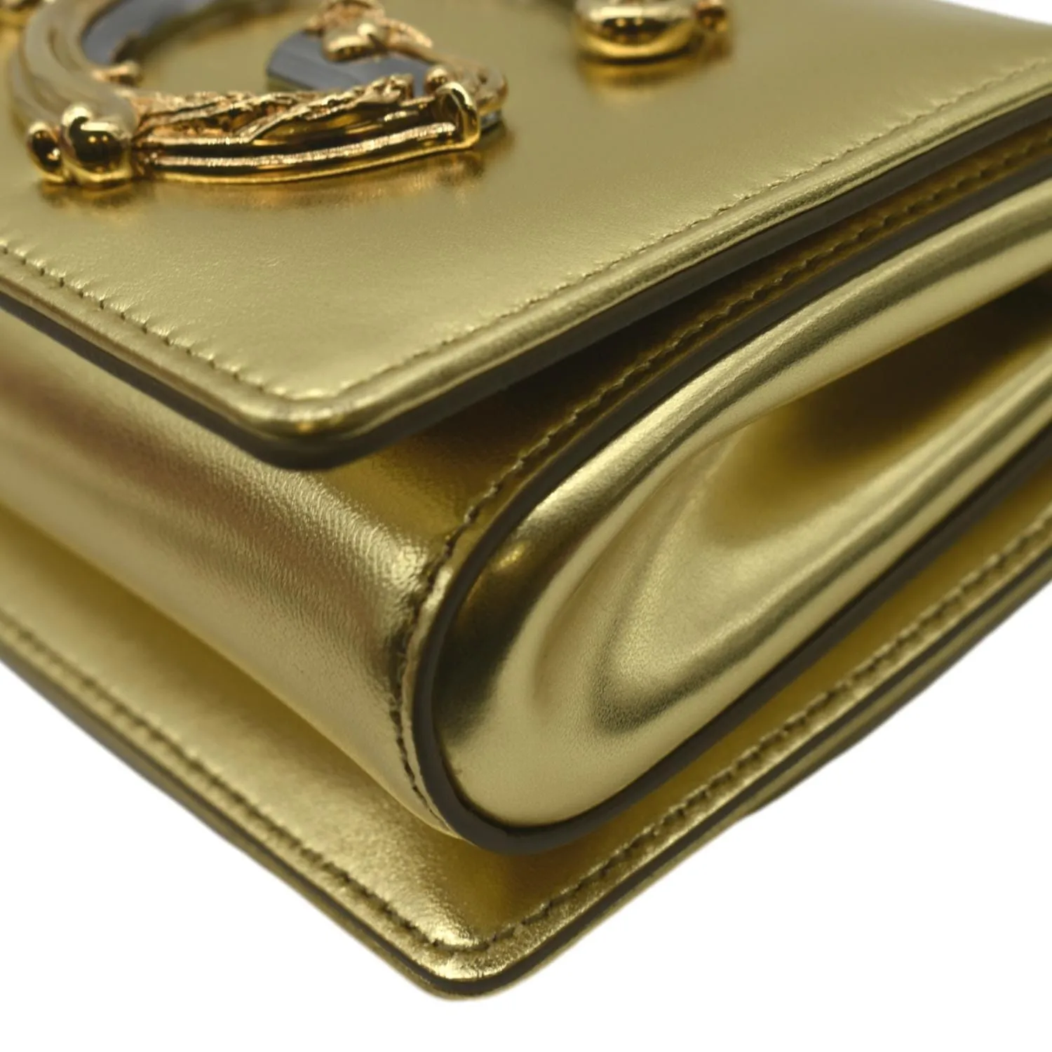 DOLCE & GABBANA DG Girl Calfskin Leather Crossbody Bag Metallic Gold