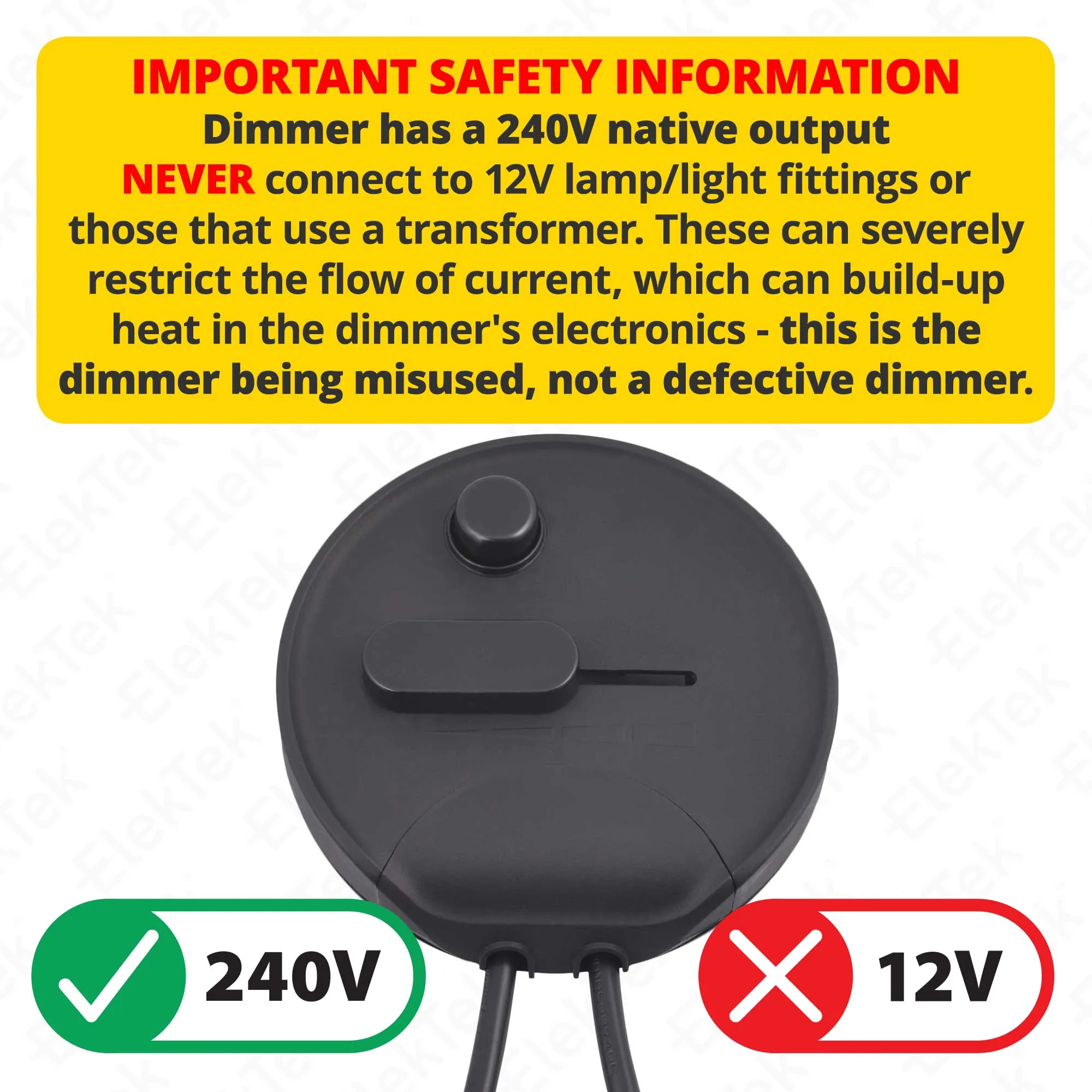 ElekTek LED Compatible Universal In Line Foot Dimmer Switch 240v AC 3 Core Suitable For LED CFL & Incandescent Bulbs Black