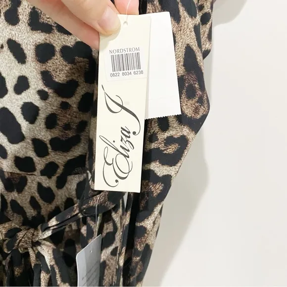 ELIZA J Leopard Print Long Sleeve Midi Dress NEW Animal Print Neutral Size 8