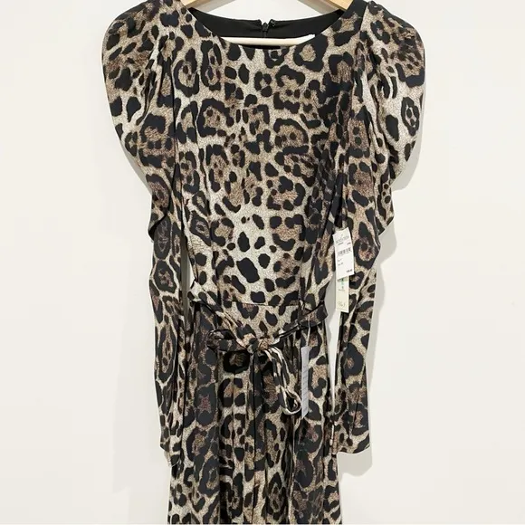 ELIZA J Leopard Print Long Sleeve Midi Dress NEW Animal Print Neutral Size 8