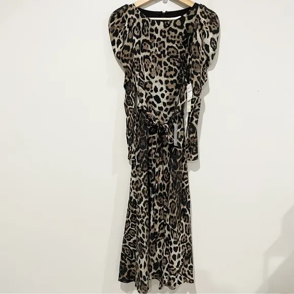 ELIZA J Leopard Print Long Sleeve Midi Dress NEW Animal Print Neutral Size 8