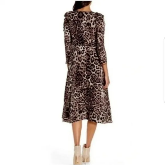 ELIZA J Leopard Print Long Sleeve Midi Dress NEW Animal Print Neutral Size 8