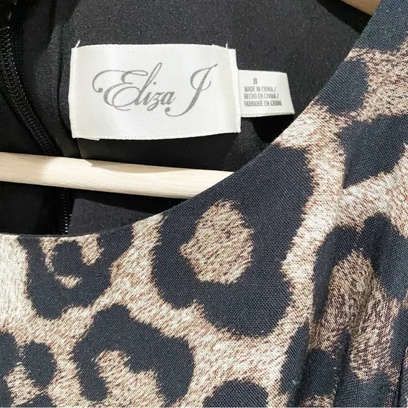 ELIZA J Leopard Print Long Sleeve Midi Dress NEW Animal Print Neutral Size 8