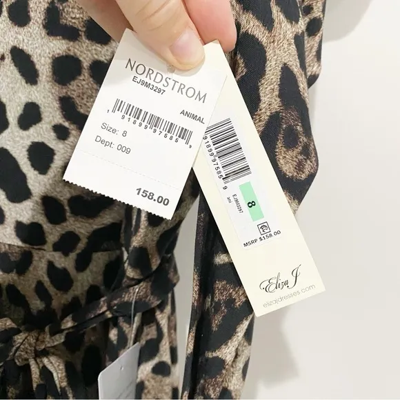 ELIZA J Leopard Print Long Sleeve Midi Dress NEW Animal Print Neutral Size 8