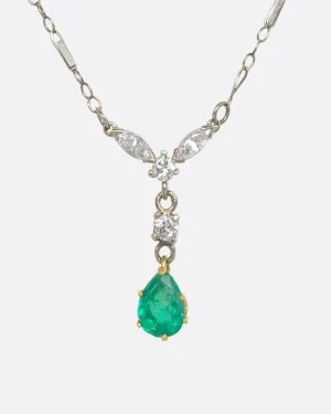 Emerald and Diamond Drop Necklace
