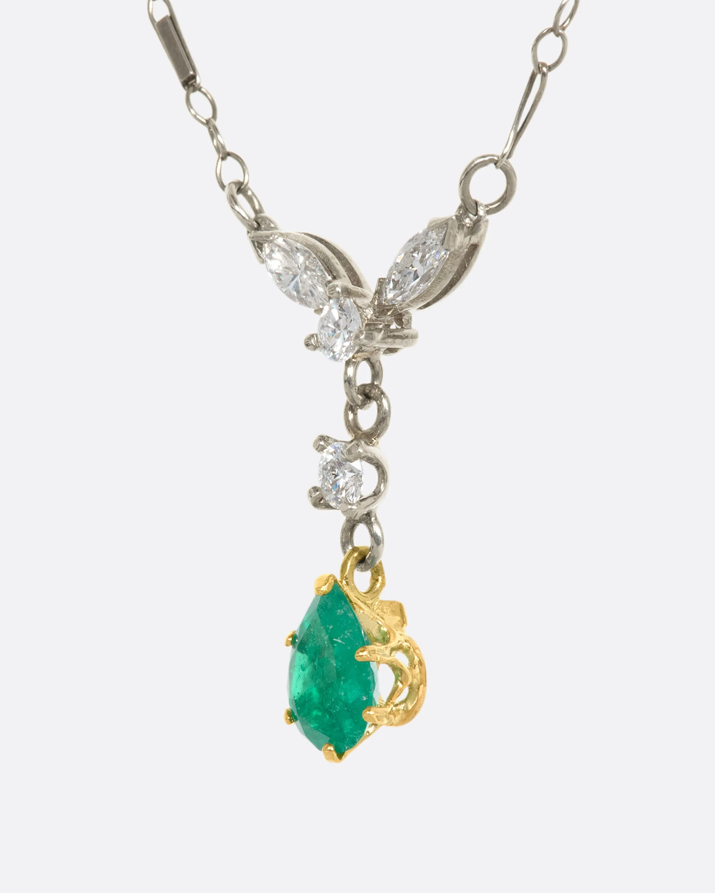 Emerald and Diamond Drop Necklace