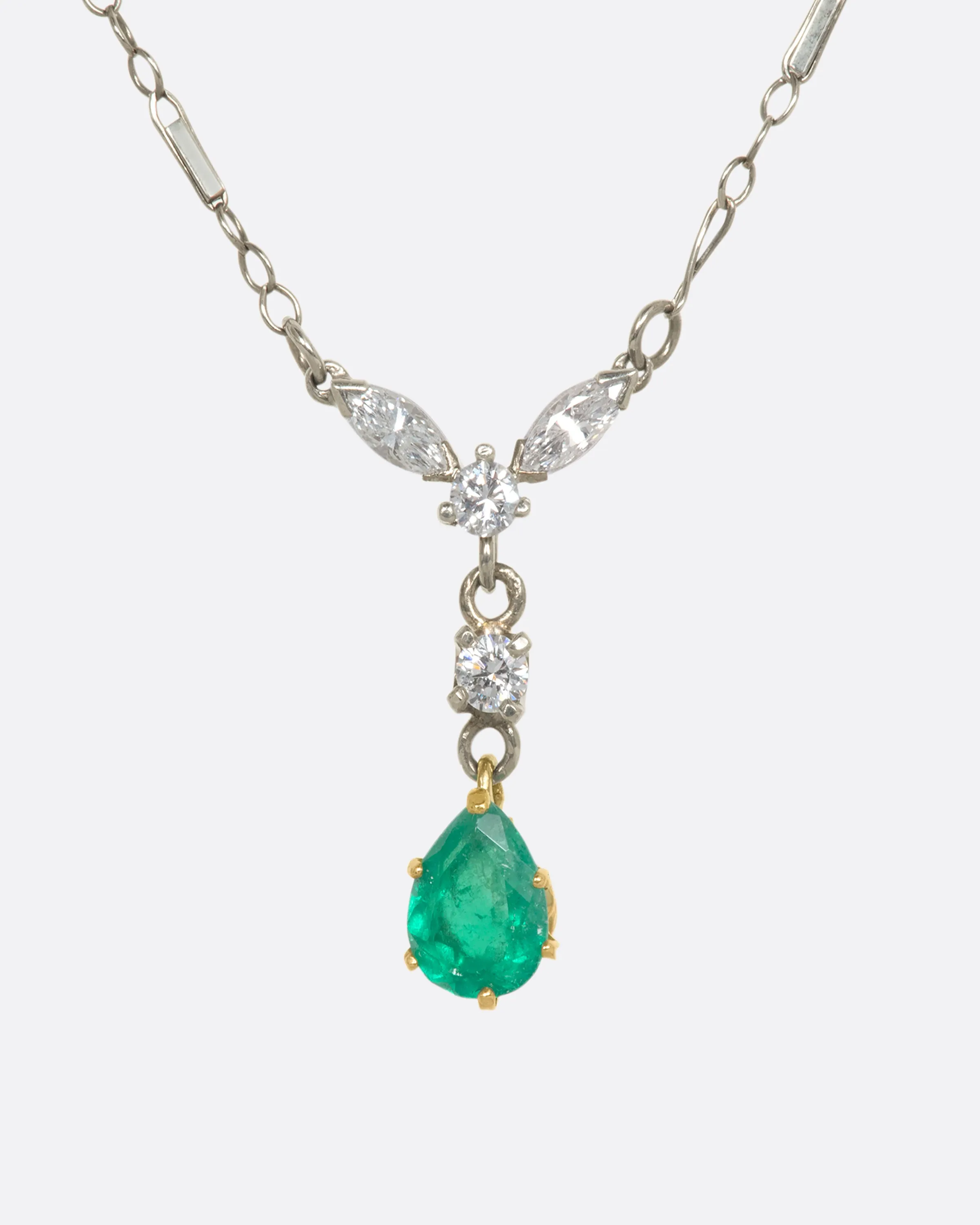 Emerald and Diamond Drop Necklace