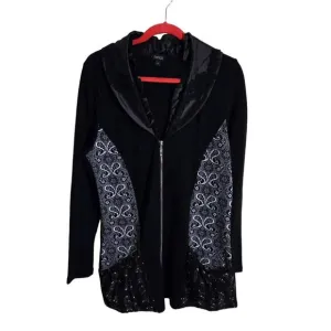 Fantazia Unique Mixed Media Long Line Exposed Zip Cardigan Sweater Size M