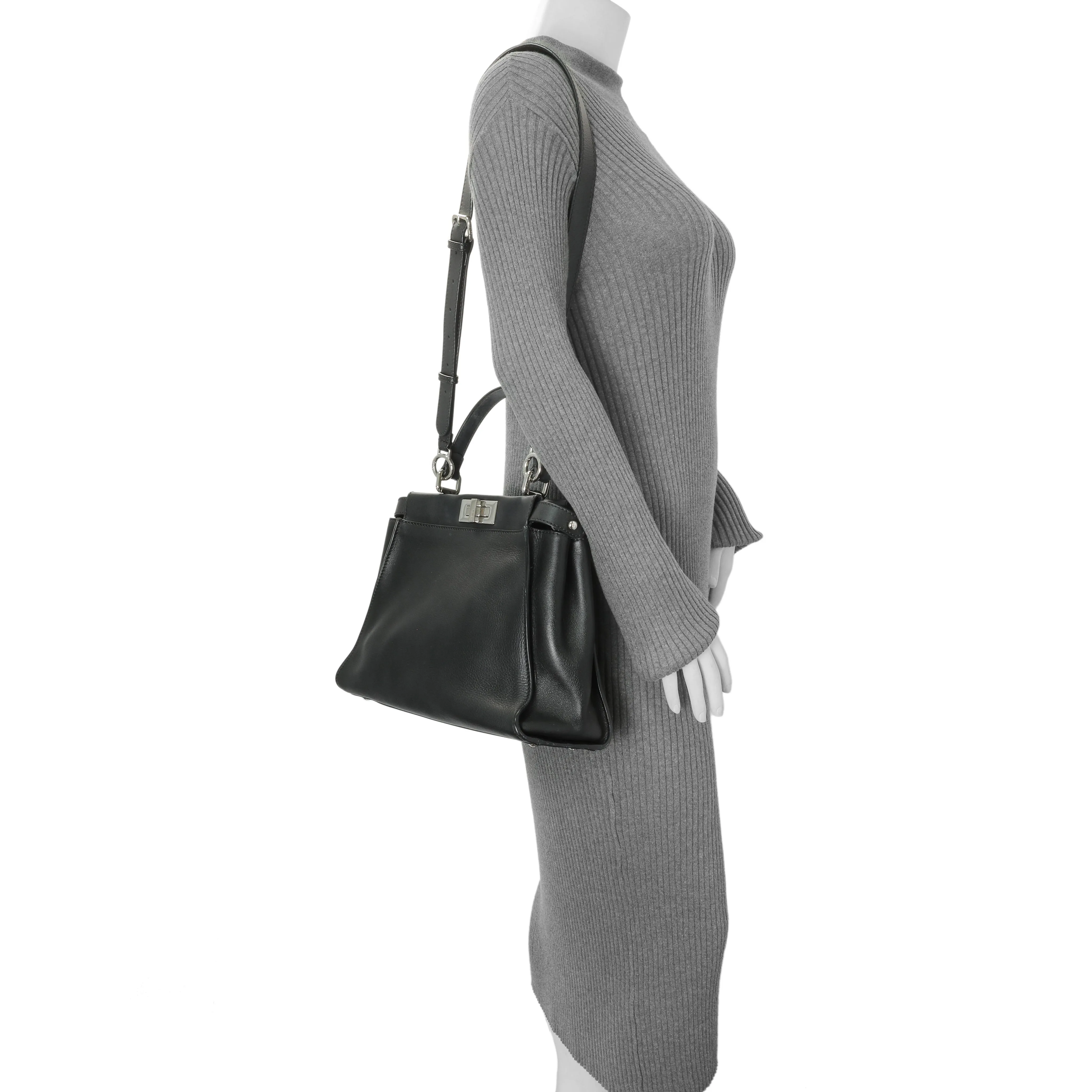 Fendi Black Vitello Seta Snakeskin Crocodile Monster Eyes Medium Peekaboo Iconic Satchel