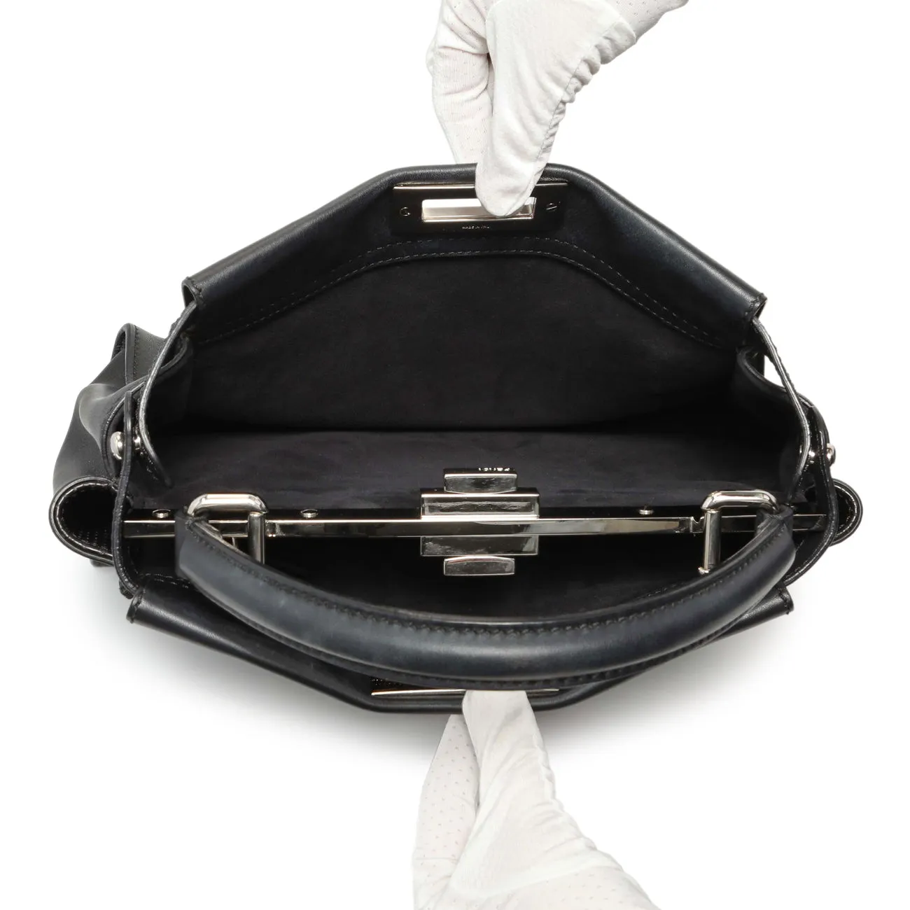 Fendi Black Vitello Seta Snakeskin Crocodile Monster Eyes Medium Peekaboo Iconic Satchel