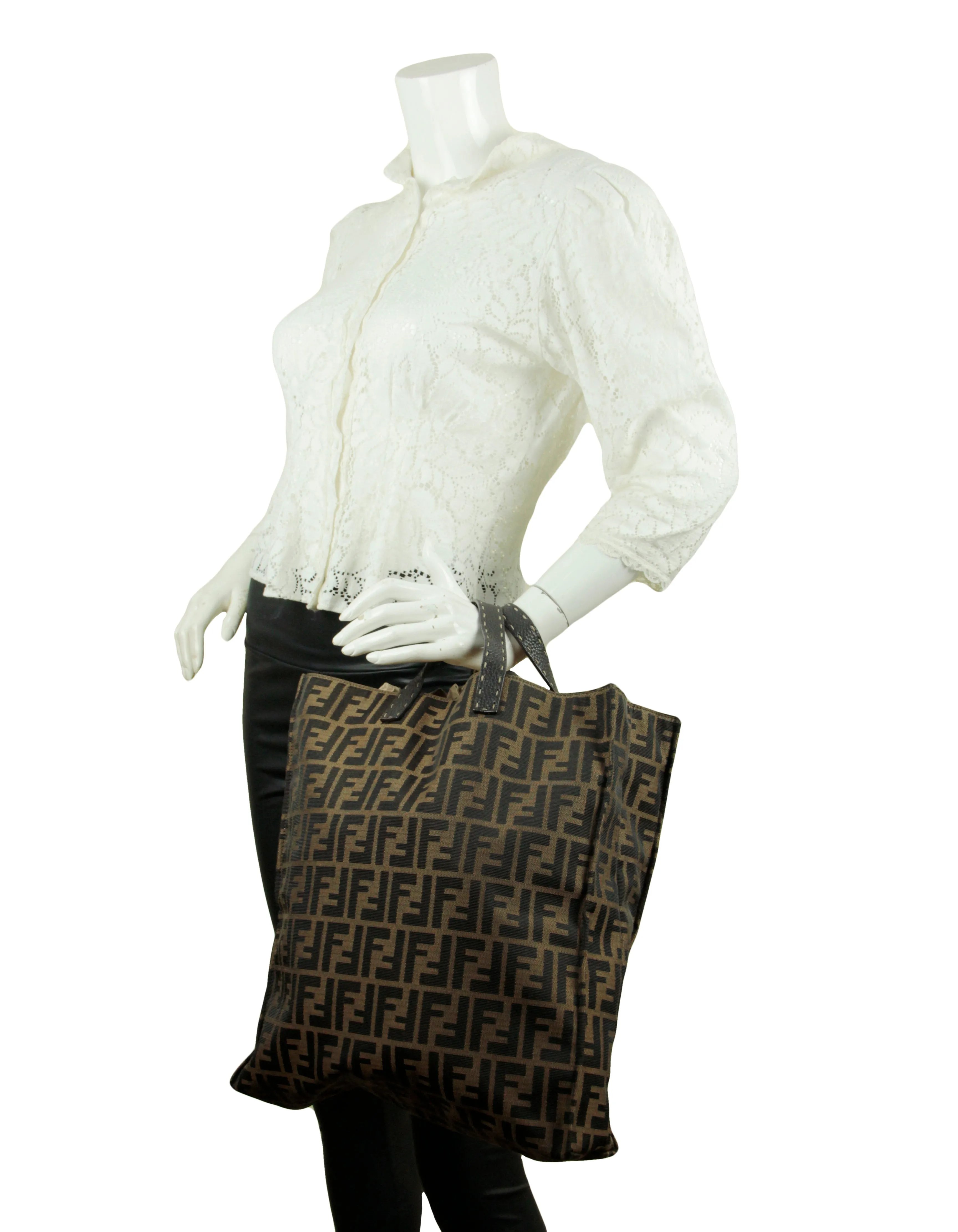 Fendi Brown Canvas Monogram Zucca Tote Bag