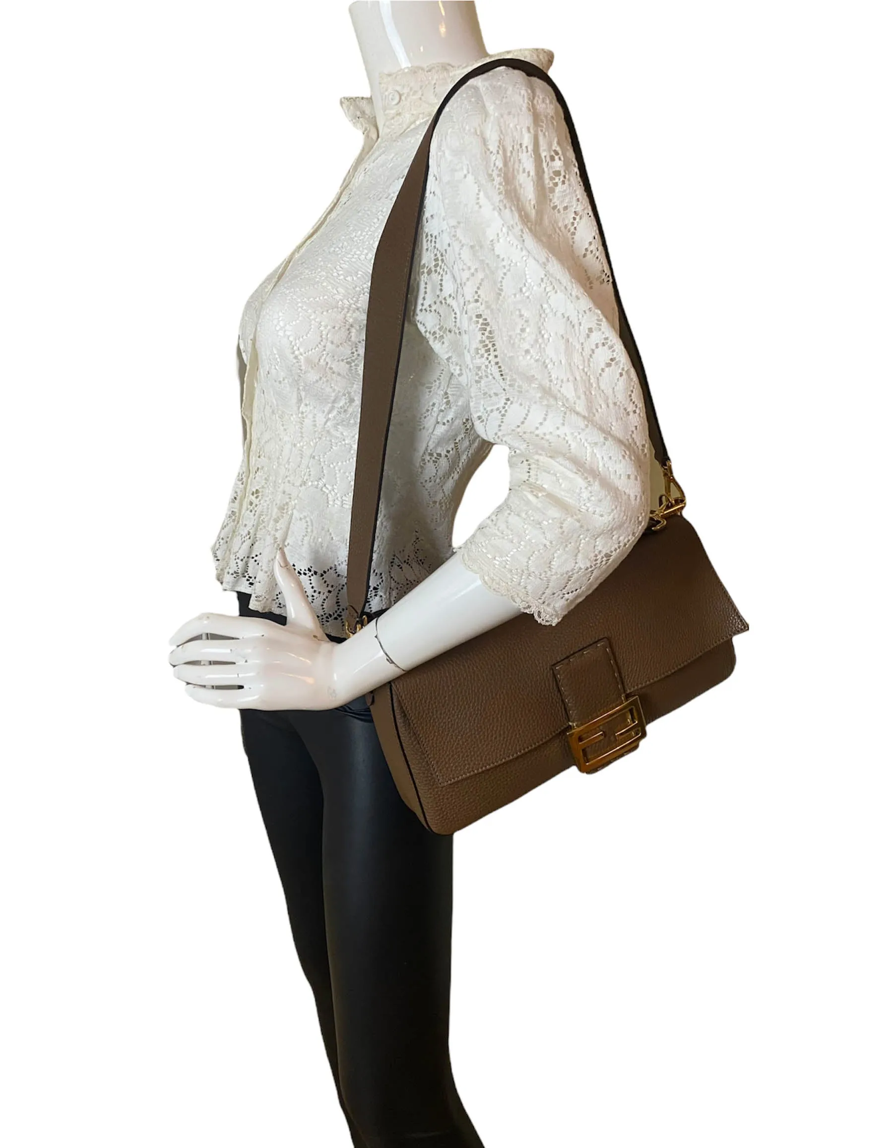 Fendi Brown Selleria Leather Large Baguette NM Bag w/ Two Straps