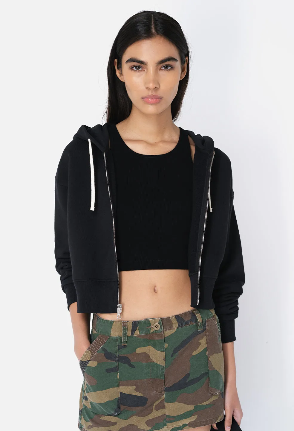 Fleeced Boca Zip Hoodie / Black