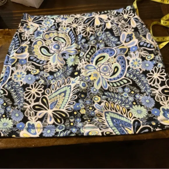 Floral Patterned Skirt - Black, Blue, White