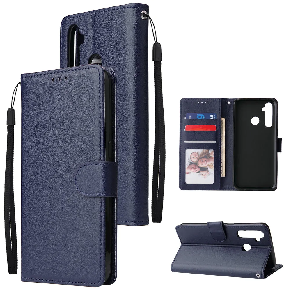 For OPPO Realme 5 Rro Cellphone Cover Buckle Closure Cards Holder Wallet Design Stand Function PU Leather Smart Shell Overall Protection  blue