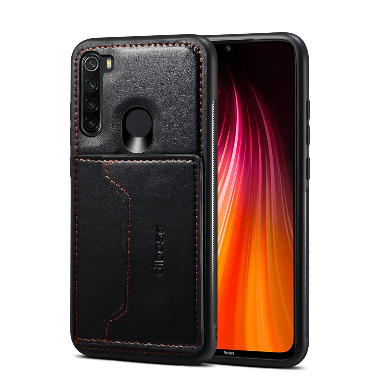 For Red Mi NOTE 8/8 Pro Cellphone Smart Shell 2-in-1 Textured PU Leather Card Holder Stand-viewing Overall Protection Case brown