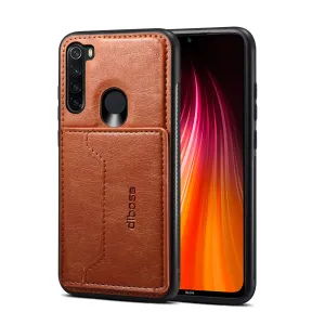 For Red Mi NOTE 8/8 Pro Cellphone Smart Shell 2-in-1 Textured PU Leather Card Holder Stand-viewing Overall Protection Case brown