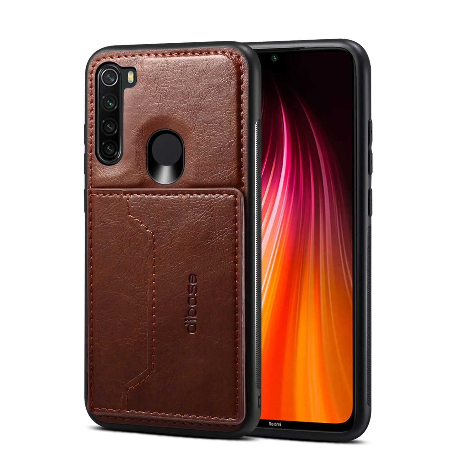 For Red Mi NOTE 8/8 Pro Cellphone Smart Shell 2-in-1 Textured PU Leather Card Holder Stand-viewing Overall Protection Case brown