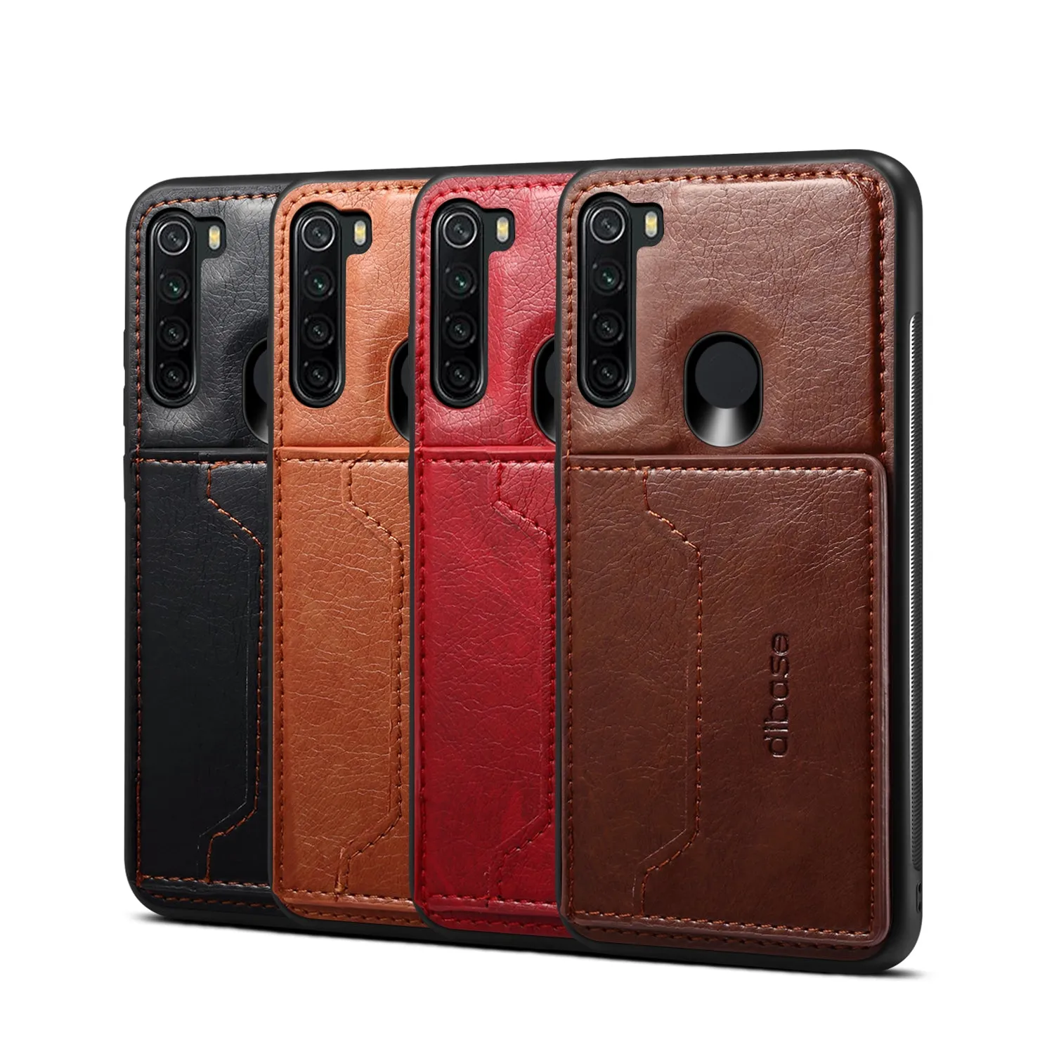 For Red Mi NOTE 8/8 Pro Cellphone Smart Shell 2-in-1 Textured PU Leather Card Holder Stand-viewing Overall Protection Case brown