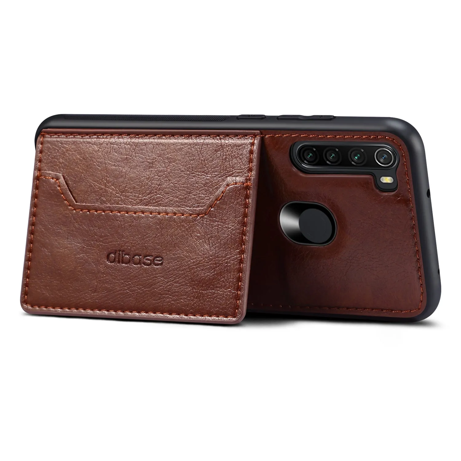 For Red Mi NOTE 8/8 Pro Cellphone Smart Shell 2-in-1 Textured PU Leather Card Holder Stand-viewing Overall Protection Case brown
