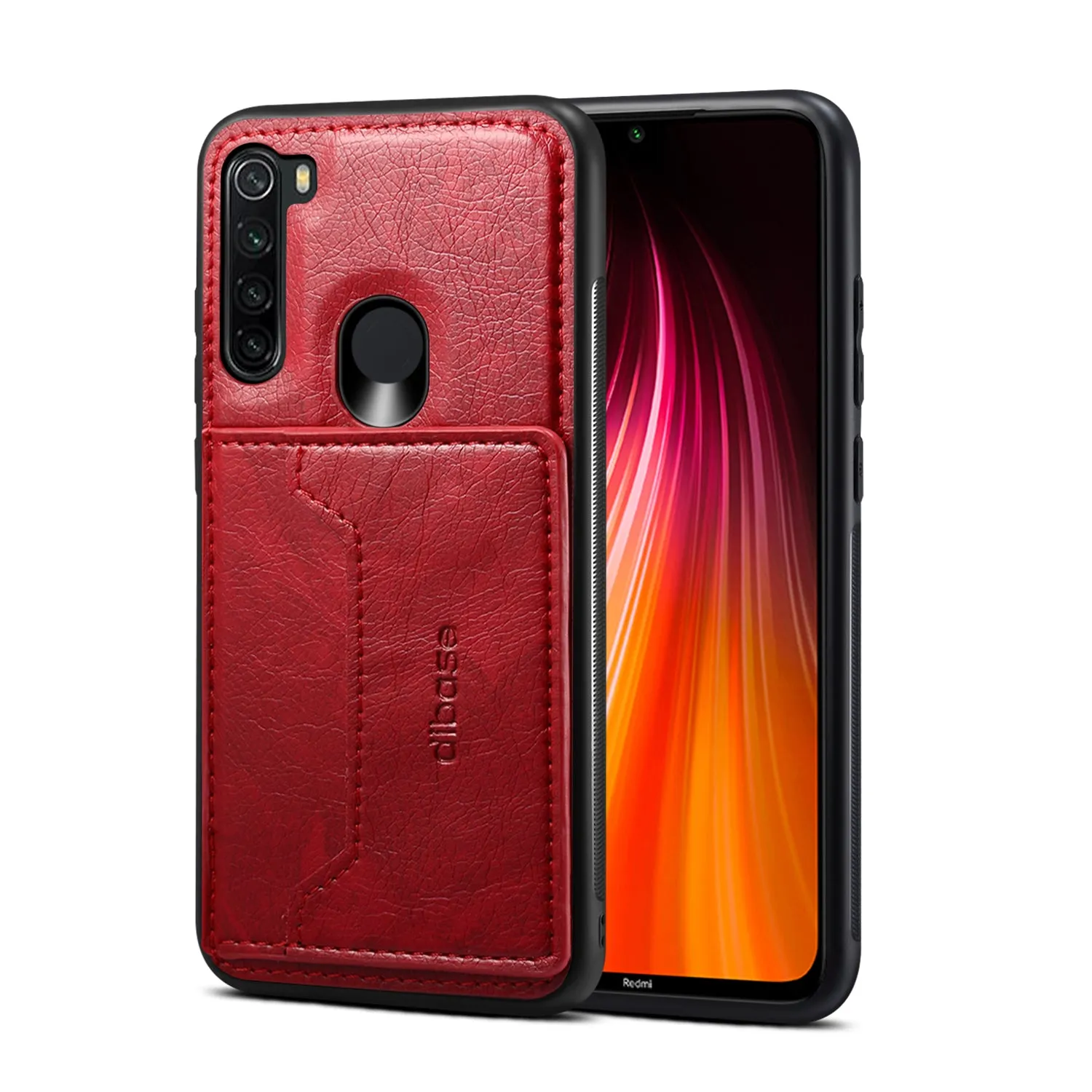 For Red Mi NOTE 8/8 Pro Cellphone Smart Shell 2-in-1 Textured PU Leather Card Holder Stand-viewing Overall Protection Case brown