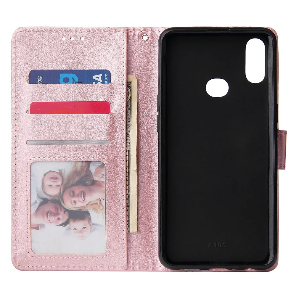 For Samsung A10S A20S Cellphone Cover Mobile Phone Shell Buckle Closure Cards Slots PU Leather Smart Shell with Wallet Overall Protection rose