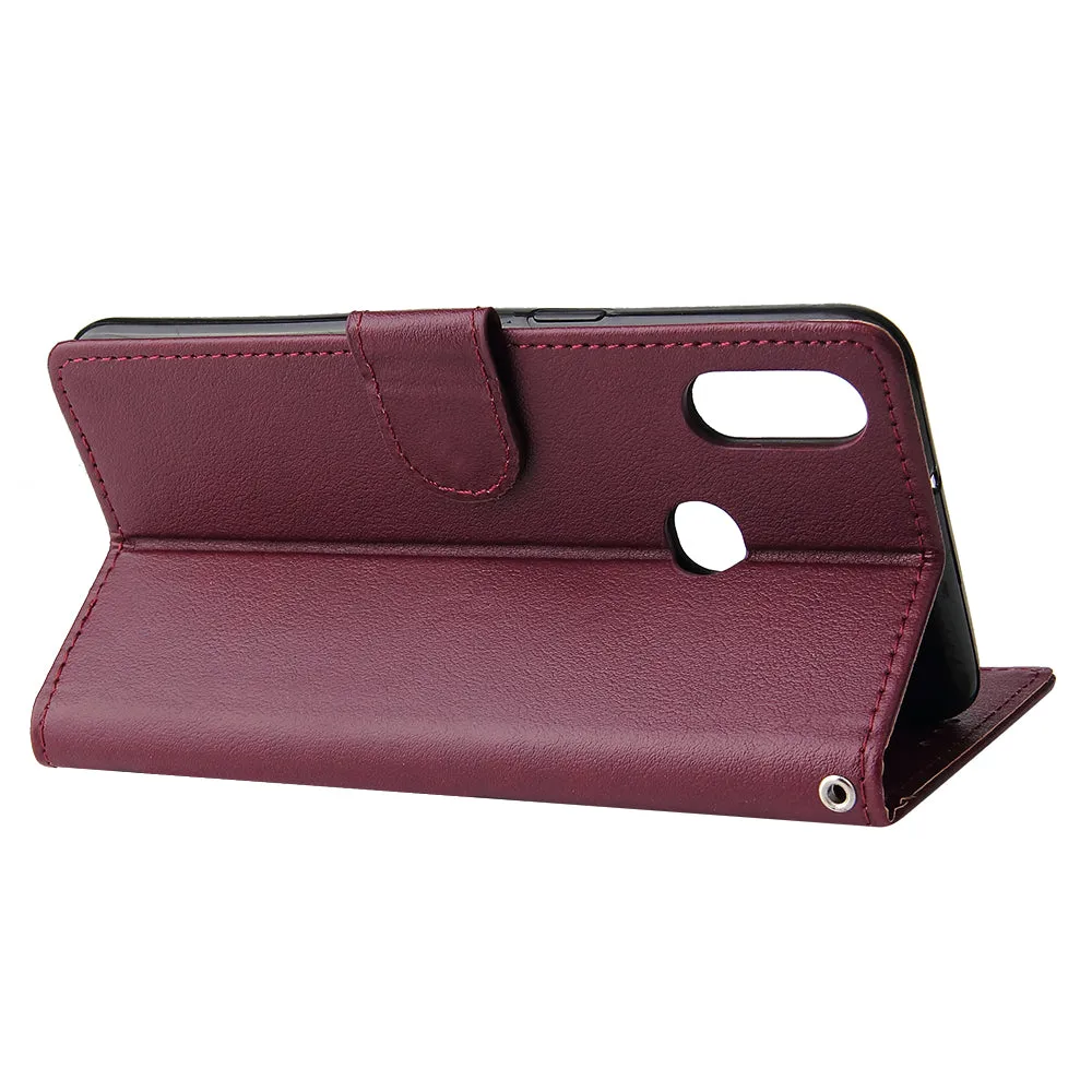 For Samsung A10S A20S Cellphone Cover Mobile Phone Shell Buckle Closure Cards Slots PU Leather Smart Shell with Wallet Overall Protection wine red
