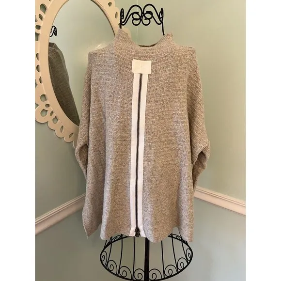 Free People Cream Arctic Fox Mock Neck Zip Back Oversized Wool Blend Sweater S