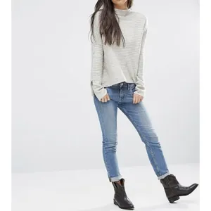 Free People Cream Arctic Fox Mock Neck Zip Back Oversized Wool Blend Sweater S